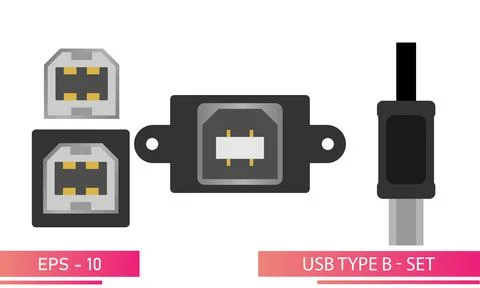 Kit, USB type B. On a white background. Flat vector illustration. Stock Illustration