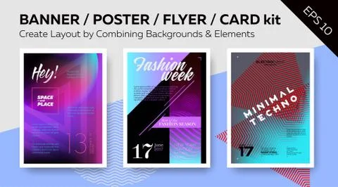 Kit for Web Banner, Printable Poster, Night Club Flyer, Greeting Card. Illustrazione stock