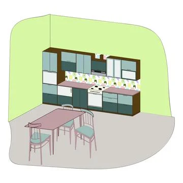 Kitchen 3d colored Stock Illustration