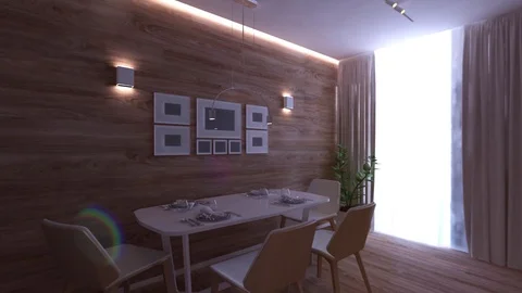 Kitchen 3D Graphics interior design blurred loft Stock Footage 125332754
