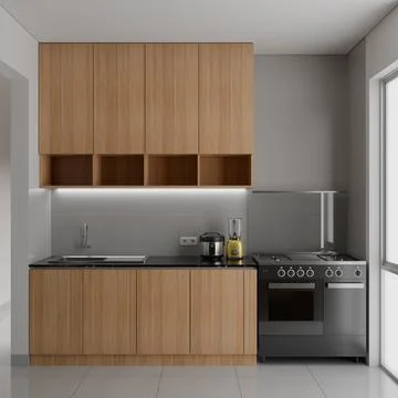 Kitchen 3d Render Design Illustration Illustrazione stock