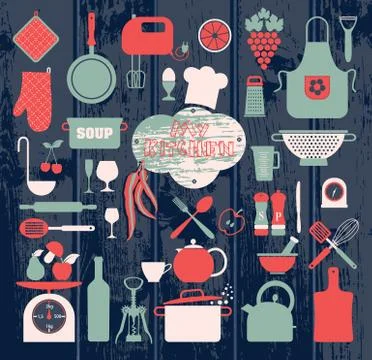 Kitchen abstact icons set Stock Illustration
