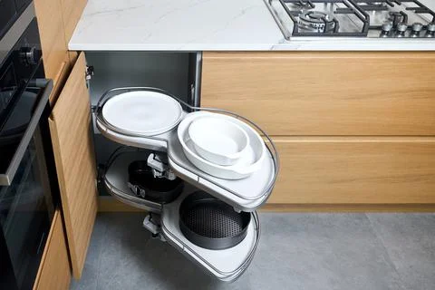 Kitchen access mechanism Magic corner for Blind Corner Cabinets. Solution for a Stock Photos