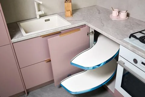 Kitchen access mechanism Magic corner for Blind Corner Cabinets. Solution for a Stock Photos
