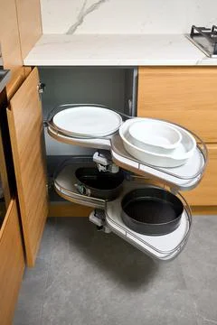 Kitchen access mechanism Magic corner for Blind Corner Cabinets. Solution for a Foto stock
