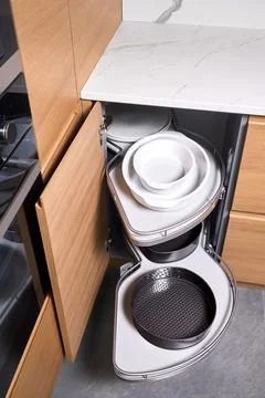 Kitchen access mechanism Magic corner for Blind Corner Cabinets. Solution for a Stock Photos