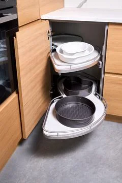 Kitchen access mechanism Magic corner for Blind Corner Cabinets. Solution for a Stock Photos