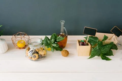 Kitchen accessories and dishes. Decor in the kitchen in the house. Cookies in Stock Photos