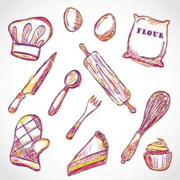 Kitchen accessories doodle Illustrazione stock
