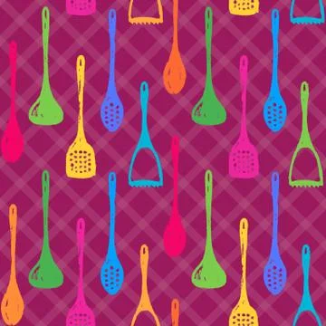 Kitchen accessories ink hand drawn seamless pattern Stock-Illustration
