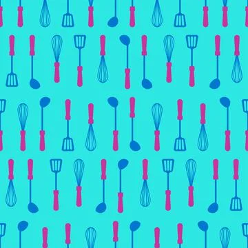 Kitchen accessories set Pattern seamless: Ladle and spatula. Corolla Backgrou イラスト素材