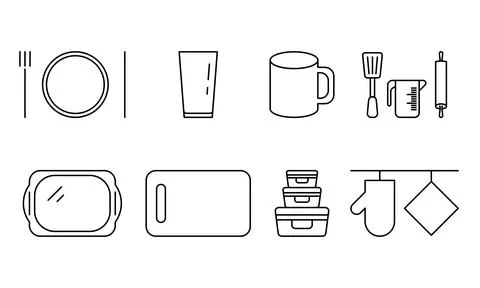 Kitchen accessories vector black icon. EPS 10..... Cutlery, plate. Kitchen to Stock Illustration