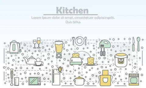 Kitchen advertising vector flat line art illustration イラスト素材