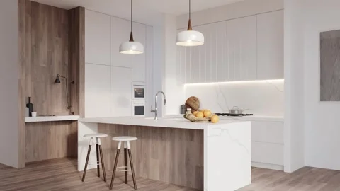 Kitchen Before and After Transformation Empty Room to Modern Furnished Stock Footage 334014168