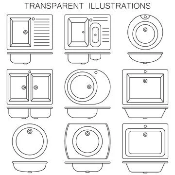 Kitchen and bathroom sinks set. Vector illustrations.  Stock Illustration
