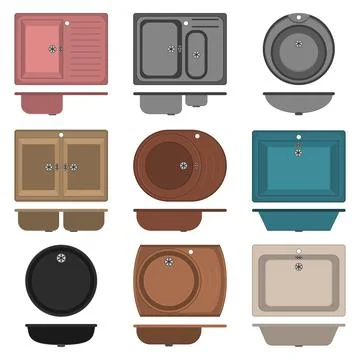 Kitchen and bathroom sinks. Vector illustration.  Stock Illustration