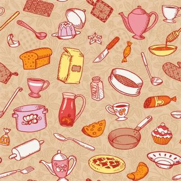 Kitchen and cooking seamless pattern 库存插图