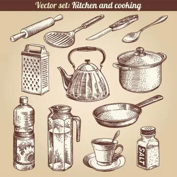 Kitchen and cooking set vector 库存插图