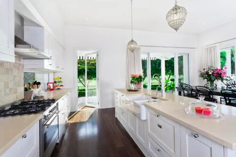Kitchen and dining area Stock Photos