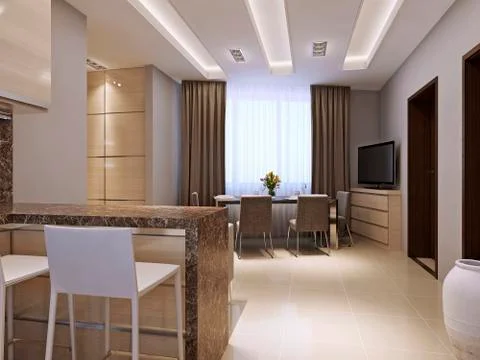 Kitchen and dining room modern style Stock Illustration