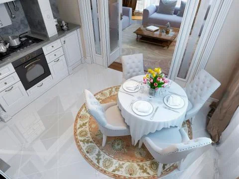 Kitchen and dining room in the neoclassical style Stock Illustration