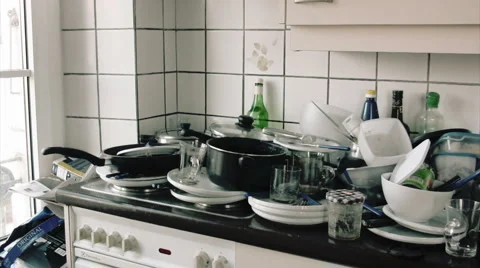 Kitchen and dirty dishes Stock Footage