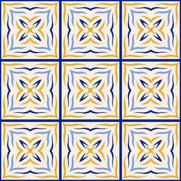 Kitchen and Patio Decor Tile. Yellow and Blue Seamless Pattern Ilustración de archivo