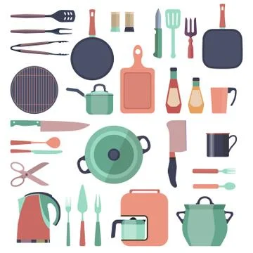 Kitchen and restaurant icon tools set. Kitchenware collection isolated on white Иллюстрация