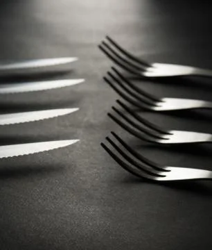 Kitchen and restaurant silverware. Stock Photos