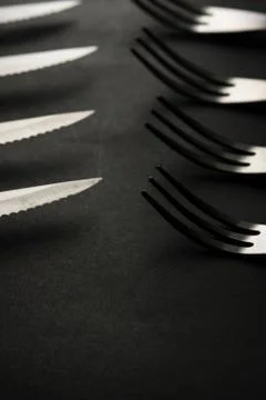 Kitchen and restaurant silverware. Stock Photos