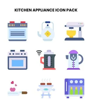 Kitchen Appliance Flat UI Icons Pack Stock Illustration