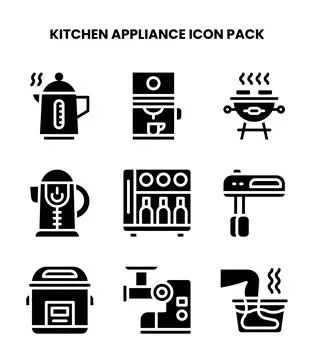 Kitchen Appliance Glyph Bundle Icons Pack Stock Illustration