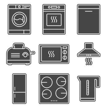 Kitchen appliance gray solid icons Stock Illustration