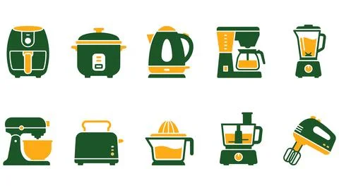 Kitchen appliance icon set for cooking and food preparation with appliance Stock Illustration