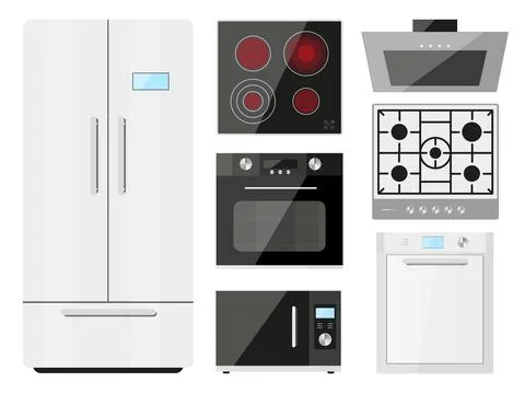 Kitchen appliance large cooking storage flat set Stock Illustration