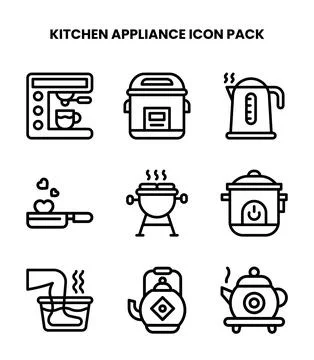 Kitchen Appliance Line Icons Pack Stock Illustration