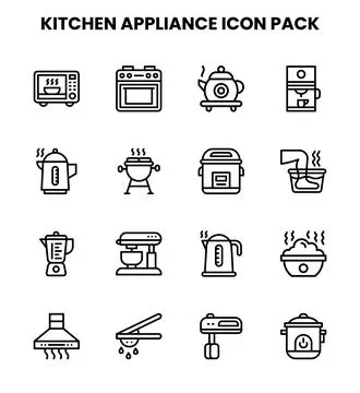 Kitchen Appliance Line Vector Icons Pack Stock Illustration