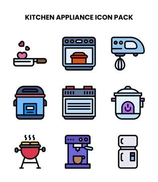 Kitchen Appliance Lineal Color Bundle Icons Pack Stock-Illustration