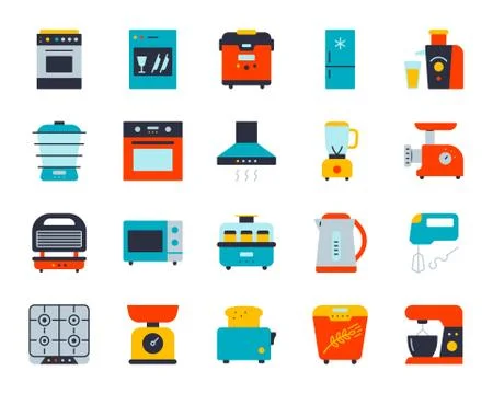 Kitchen Appliance simple flat icons vector set Stock Illustration