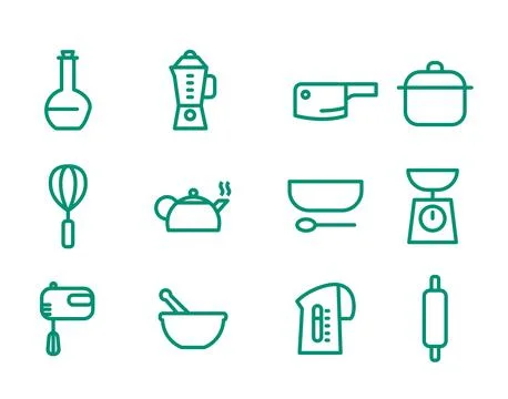 Kitchen Appliance simple line style vector Icons clip arts. Stock-Illustration