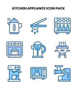 Kitchen Appliance Two Colour Set Icons Pack Stock Illustration