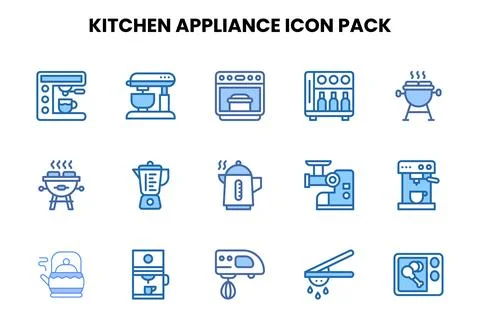 Kitchen Appliance Two Colour UI Icons Pack Stock Illustration