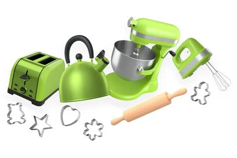 Kitchen appliances and baking tools set isolated on white background, concept Stock Illustration
