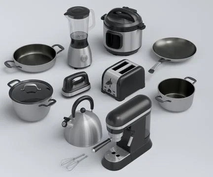 Kitchen appliances and utensils for making breakfast on white background Stock Illustration