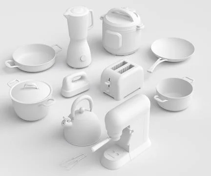 Kitchen appliances and utensils for making breakfast on monochrome background Stock Illustration