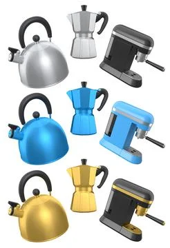 Kitchen appliances and utensils for making breakfast on white background Stock Illustration