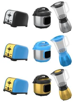Kitchen appliances and utensils for making breakfast on white background Stock Illustration