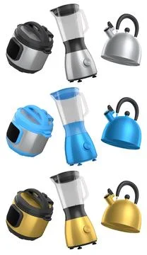 Kitchen appliances and utensils for making breakfast on white background Stock Illustration