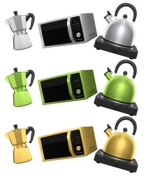 Kitchen appliances and utensils for making breakfast on white background Stock Illustration