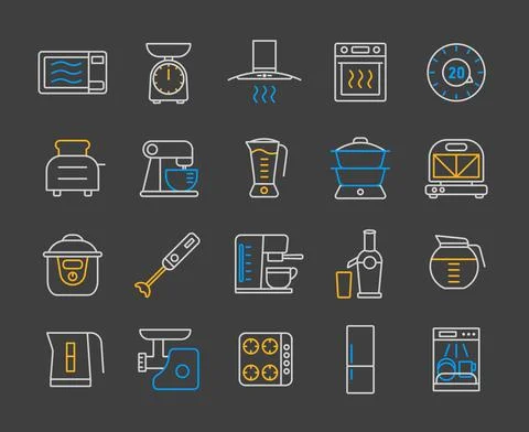 Kitchen appliances electronic equipment flat icon set Stock Illustration